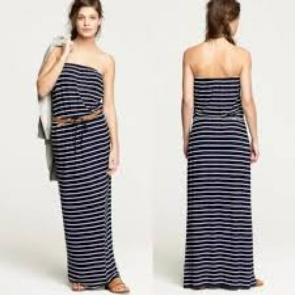 J Crew Navy/White Striped Strapless Maxi Dress, XS. EUC - Picture 1 of 6